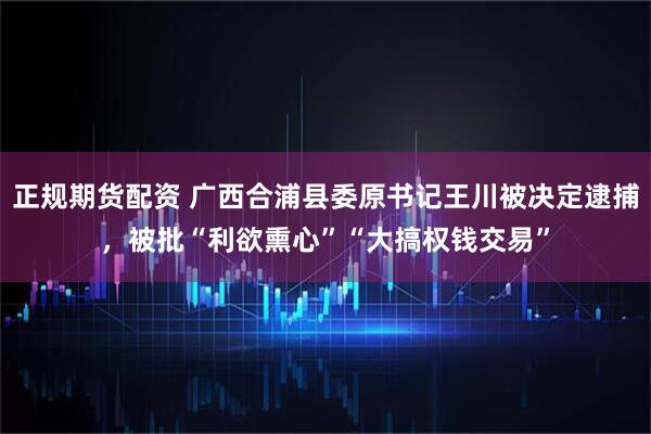 正规期货配资 广西合浦县委原书记王川被决定逮捕，被批“利欲熏心”“大搞权钱交易”